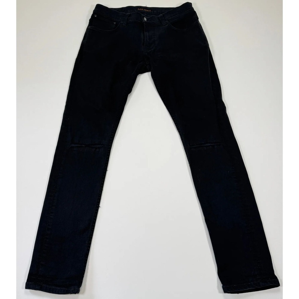 Nudie Jeans Tight Terry Mens W32 L32 Black Skinny Stretch Low Rise Denim Pants